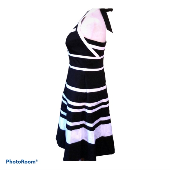 NEW! Preppy Coastal Grandmother Black & White Halter Cotton Dress‎ Size 4 - Picture 2 of 12